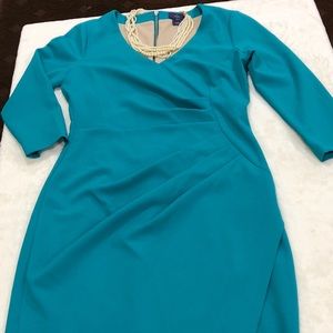 NYDJ Women's Stretch Crepe Drape Dress Turquoise